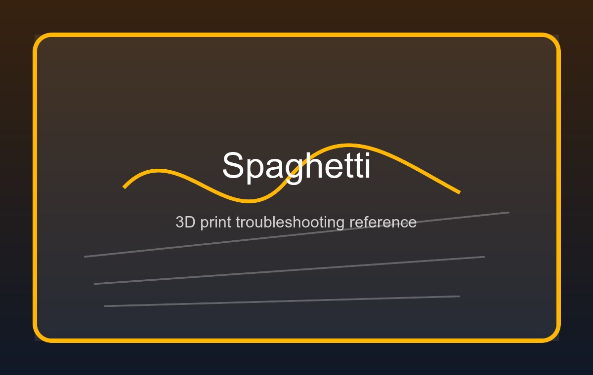 Reference illustration of 3D print spaghetti failure: tangled filament strands from a detached print