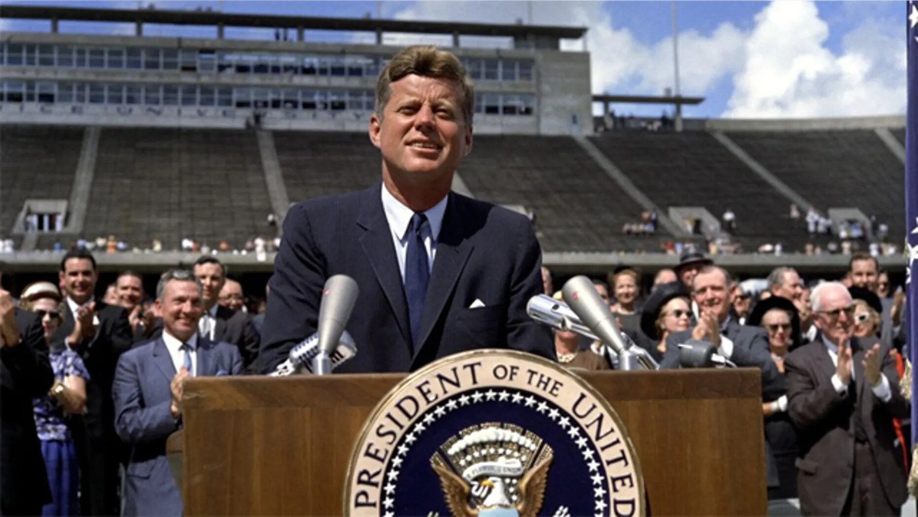 President John F. Kennedy speaking about the Moon mission